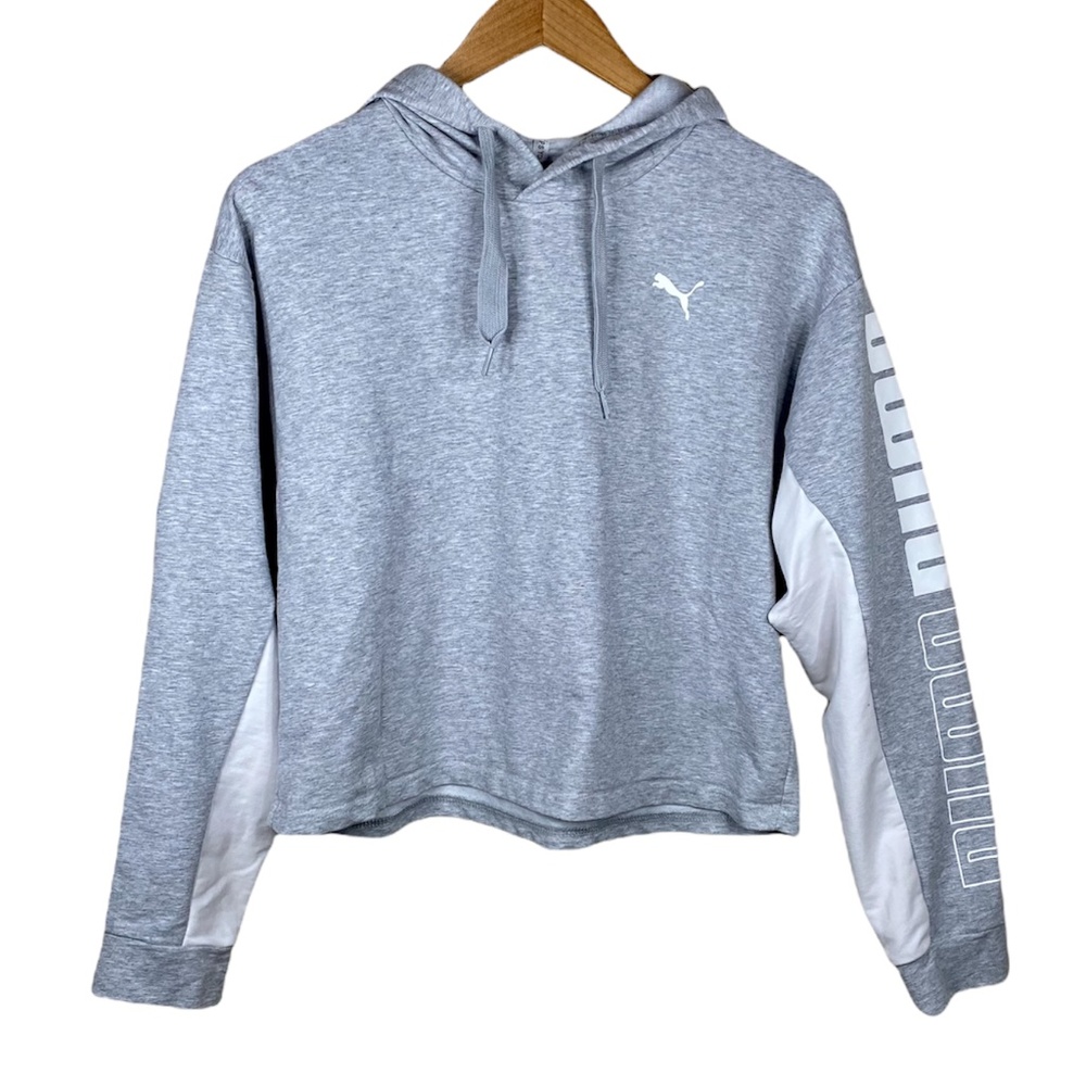 Puma Cropped Gray Hoodie Sweatshirt Womens Size Large